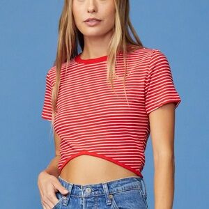 Monrow Red and White Striped Crop Top